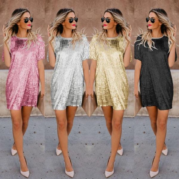 fashion women short sleeve summer dress o neck shiny sequins patchwork female robe straight vestidos women casual party dress, White;black
fashion women short sleeve summer dress o neck shiny sequins patchwork female robe straight vestidos women casual party dress, White;black