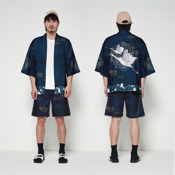 v neck cardigan loose tang suit plus size 2pcs mens sets summer printed mens kimono clothing, Gray
v neck cardigan loose tang suit plus size 2pcs mens sets summer printed mens kimono clothing, Gray
