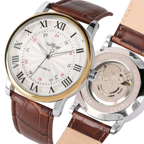date display mechanical mens watches automatic self-wind clock casual brown color leather band wrist watch man jewelry gifts, Slivery;brown
date display mechanical mens watches automatic self-wind clock casual brown color leather band wrist watch man jewelry gifts, Slivery;brown