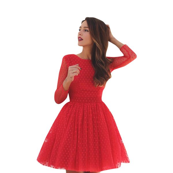 2019 women solid color round neck long sleeve dinner evening party open back vocation dot print hollow-out tutu above knee dress, Black;gray
2019 women solid color round neck long sleeve dinner evening party open back vocation dot print hollow-out tutu above knee dress, Black;gray
