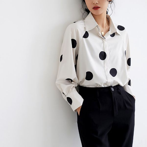 casual polka dot women blouse shirt chic loose and blouses dolman sleeve button spring shirts chemise femme 2019, White
casual polka dot women blouse shirt chic loose and blouses dolman sleeve button spring shirts chemise femme 2019, White