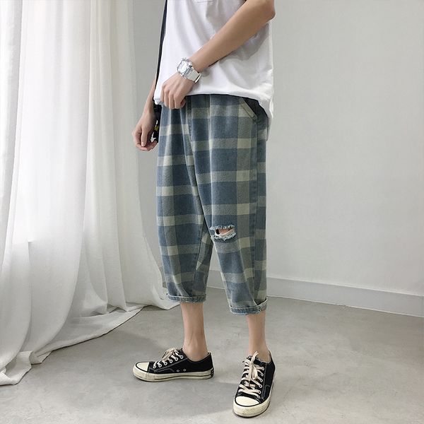 summer new plaid jeans men's slim fashion torn hole casual nine pants man streetwear trend wild hip hop jeans male clothes, Blue
summer new plaid jeans men's slim fashion torn hole casual nine pants man streetwear trend wild hip hop jeans male clothes, Blue