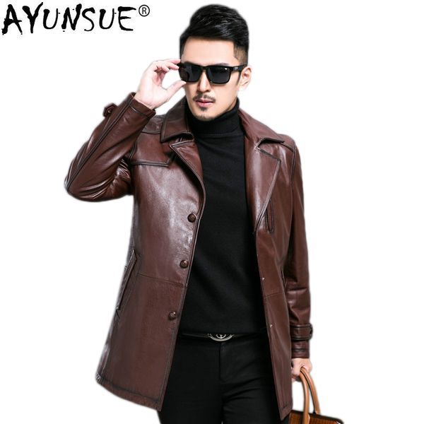 ayunsue men's leather jacket spring autumn genuine cow leather coat men long windbreaker real cowhide blazer kj1369, Black
ayunsue men's leather jacket spring autumn genuine cow leather coat men long windbreaker real cowhide blazer kj1369, Black