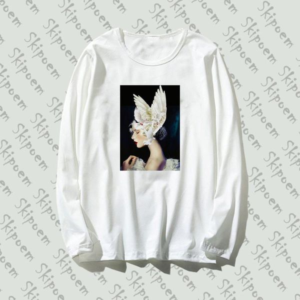2019 new long sleeve female t shirt wings with woman funny simple artwork print style print cotton tee casual o neck, White
2019 new long sleeve female t shirt wings with woman funny simple artwork print style print cotton tee casual o neck, White