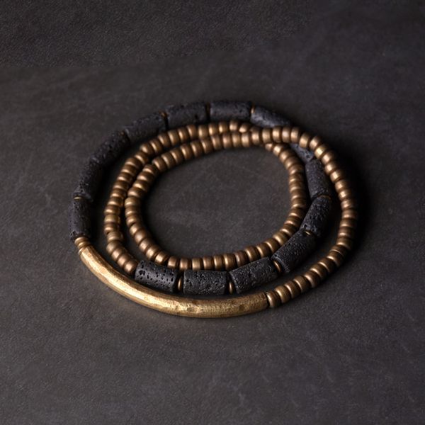 multi layer handmade brass tube volcano stone bracelet large authentic street marvel dark strand birthday gift for him her, Black 
multi layer handmade brass tube volcano stone bracelet large authentic street marvel dark strand birthday gift for him her, Black