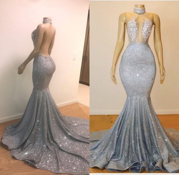 Luxury Silver Sequined Mermaid Prom Dresses 2019 Lace Applique Sexy Illusion Halter Evening Gowns Backless Party Dress
Luxury Silver Sequined Mermaid Prom Dresses 2019 Lace Applique Sexy Illusion Halter Evening Gowns Backless Party Dress