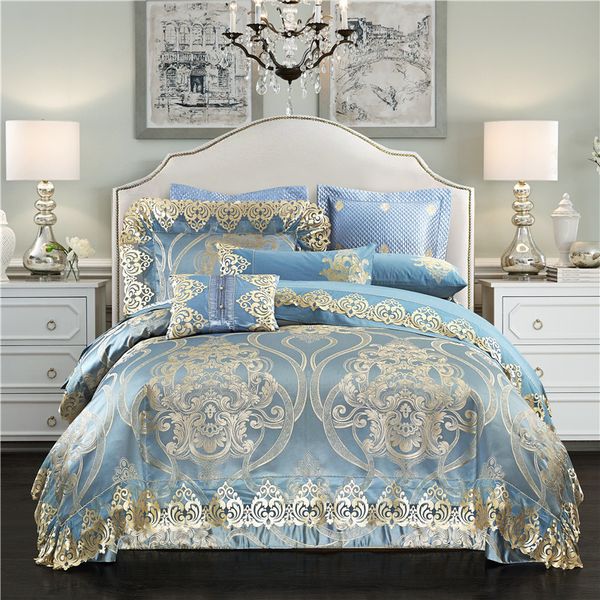 luxury blue european palace wedding bedding set silk satin cotton jacquard king duvet cover bed sheet/linen pillowcases
luxury blue european palace wedding bedding set silk satin cotton jacquard king duvet cover bed sheet/linen pillowcases