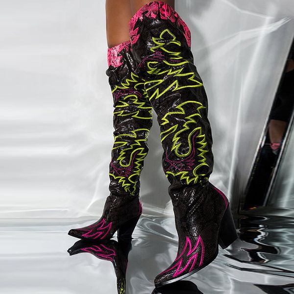 doratasia 2020 snake verins patchwork embroidery over the knee boots women's shoes woman square heels western tight high boots, Black
doratasia 2020 snake verins patchwork embroidery over the knee boots women's shoes woman square heels western tight high boots, Black