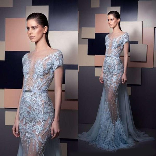 ziad nakad evening dresses lace appliques beads feather mermaid prom dress short sleeve detachable train special occasion gowns, Black;red
ziad nakad evening dresses lace appliques beads feather mermaid prom dress short sleeve detachable train special occasion gowns, Black;red