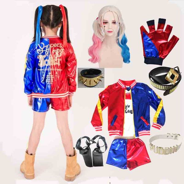 5pcs/set girls quinn costume t-shirts jacket wigs glove suicide squad cosplay christmas new year halloween costumes, White
5pcs/set girls quinn costume t-shirts jacket wigs glove suicide squad cosplay christmas new year halloween costumes, White