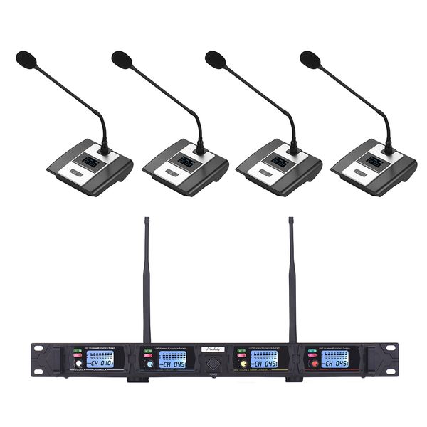 new muslady d2 professional 4-channel uhf wireless conference microphone system 6.35mm & xlr outputs dual antenna
new muslady d2 professional 4-channel uhf wireless conference microphone system 6.35mm & xlr outputs dual antenna