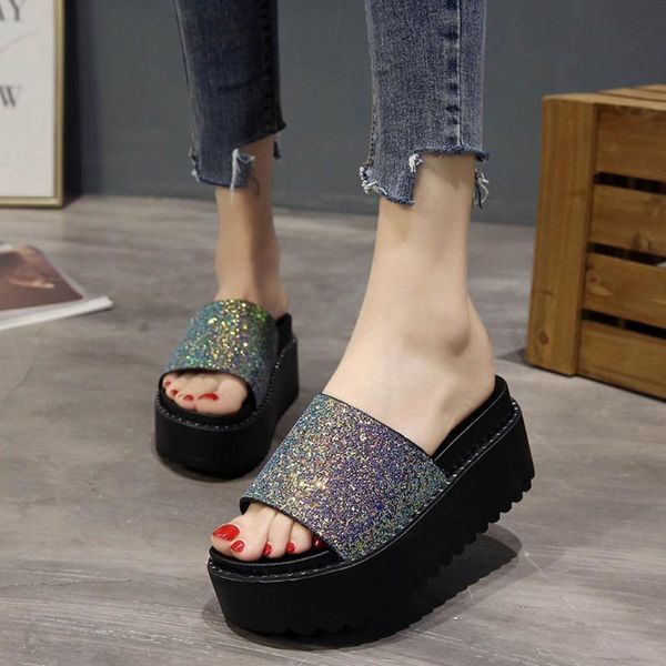 outdoor female slipper women sequins increased thick crust waterproof sandals slippers summer outdoor high flip-flops slippers, Black
outdoor female slipper women sequins increased thick crust waterproof sandals slippers summer outdoor high flip-flops slippers, Black