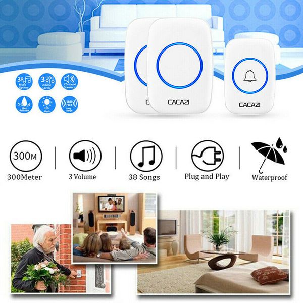 

300m remote waterproof led wireless doorbell 38 songs chime door bell eu us uk