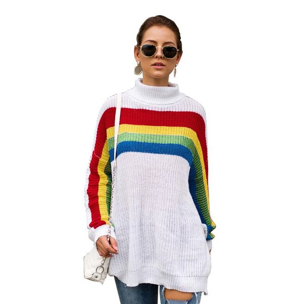women's sweaters lugentolo sweater women fashion tricolor autumn winter rainbow color high collar long loose sleeve roune neck splice, White;black
women's sweaters lugentolo sweater women fashion tricolor autumn winter rainbow color high collar long loose sleeve roune neck splice, White;black