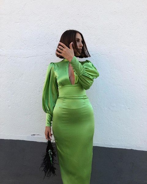 green mermaid long sleeves formal evening dress open back halter simple plus size prom dresses party event gowns, White;black
green mermaid long sleeves formal evening dress open back halter simple plus size prom dresses party event gowns, White;black