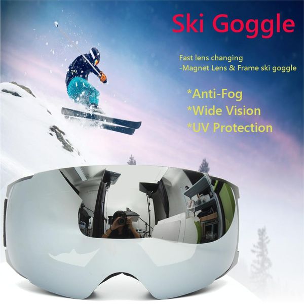 snowboard snowmobile ski goggles magnet uv protection anti-fog double-lens black 
snowboard snowmobile ski goggles magnet uv protection anti-fog double-lens black