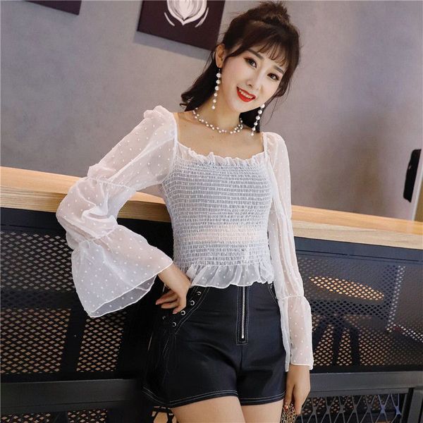 see-through long sleeve blouses female blouse shirts women lace polka dot blouses, White
see-through long sleeve blouses female blouse shirts women lace polka dot blouses, White