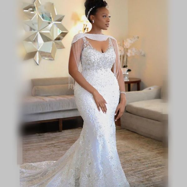 plus size mermaid wedding dresses cap sleeves lace appliques beads bridal gowns zipper back sweep train wedding vestidos custom made, White
plus size mermaid wedding dresses cap sleeves lace appliques beads bridal gowns zipper back sweep train wedding vestidos custom made, White
