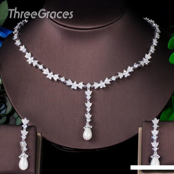threegraces elegant white cz stone bridal wedding long pearl necklace and drop earrings negerian costume jewelry sets js622, Silver
threegraces elegant white cz stone bridal wedding long pearl necklace and drop earrings negerian costume jewelry sets js622, Silver