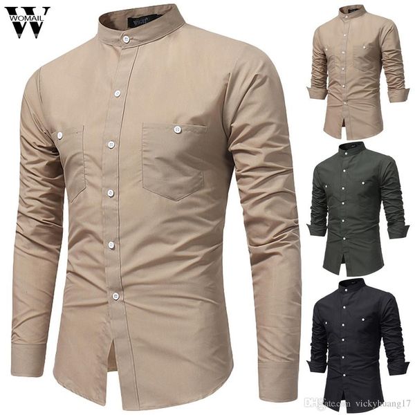 womail shirt men business shirts fashion button long sleeve shirt slim fit stand collar gift new casual 2019 m1, White;black
womail shirt men business shirts fashion button long sleeve shirt slim fit stand collar gift new casual 2019 m1, White;black