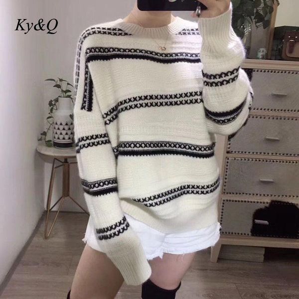 runway designer fashion wool sweaters knit o-neck slash striped pullover lazy style loose 2020 winter embroidery luxury sweater, White;black
runway designer fashion wool sweaters knit o-neck slash striped pullover lazy style loose 2020 winter embroidery luxury sweater, White;black