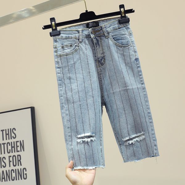 2019 summer new women's drilled jeans women high waist slim hole ripped knee length denim pants ladies, Blue
2019 summer new women's drilled jeans women high waist slim hole ripped knee length denim pants ladies, Blue
