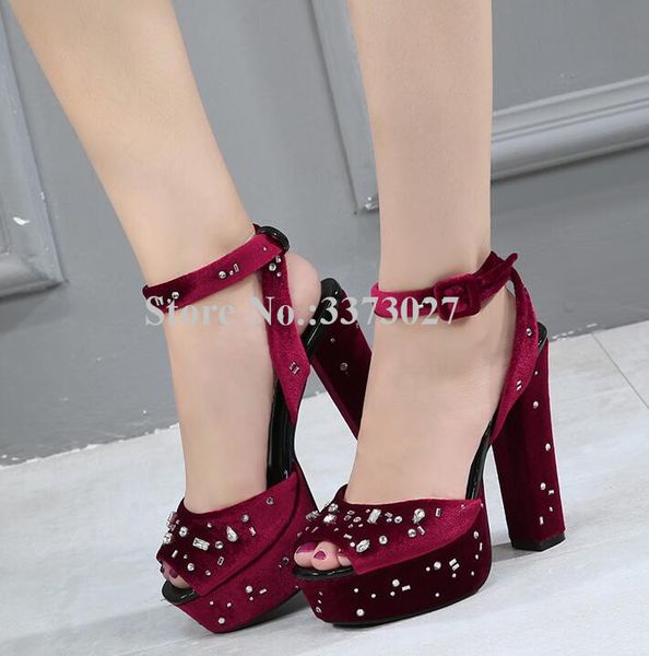 new crystal chunky heel platform sandals women peep toe wine red rhinestone wedding shoes lady popular banquet shoes, Black
new crystal chunky heel platform sandals women peep toe wine red rhinestone wedding shoes lady popular banquet shoes, Black