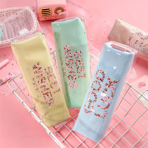 korean candy color pvc transparent pencil case girls sequins letter printed pen pencil bag stationery
korean candy color pvc transparent pencil case girls sequins letter printed pen pencil bag stationery
