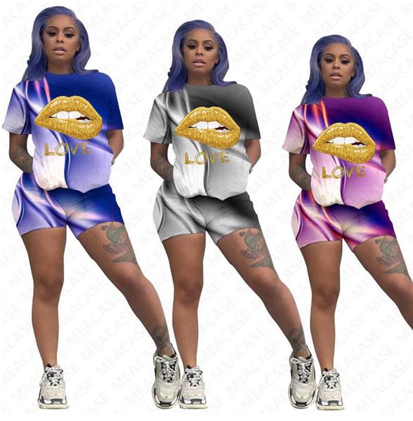 women lips letter tracksuit gradient colors printing designer short sleeves t shirt shorts two piece set outfits casual sports suit d7206, White
women lips letter tracksuit gradient colors printing designer short sleeves t shirt shorts two piece set outfits casual sports suit d7206, White