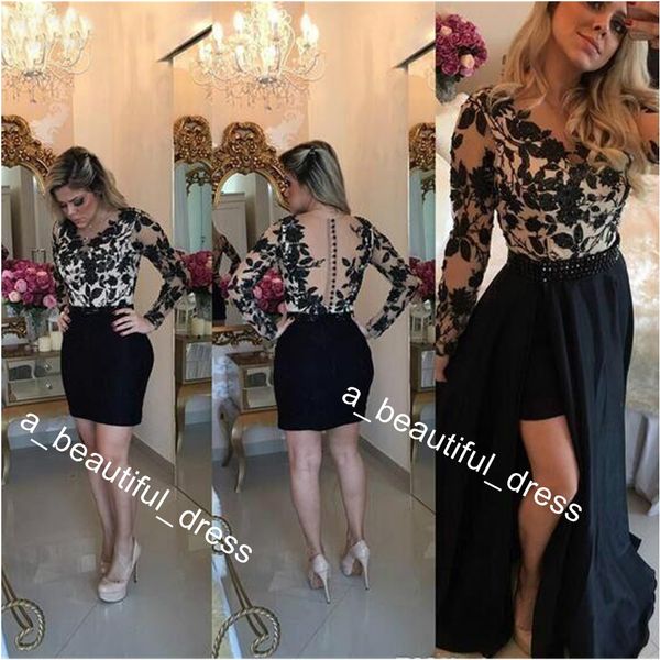 sheath cocktail dress lace appliques long sleeves semi club wear homecoming graduation party gown plus size, Black
sheath cocktail dress lace appliques long sleeves semi club wear homecoming graduation party gown plus size, Black