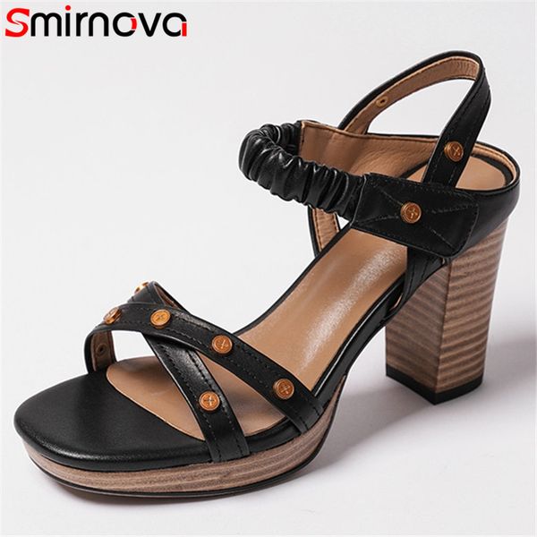 smirnova 2020 genuine leather shoes women sandals solid colors rivet thick high heel platform sandals ladies shoes, Black
smirnova 2020 genuine leather shoes women sandals solid colors rivet thick high heel platform sandals ladies shoes, Black
