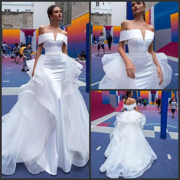 2020 new overskirt mermaid wedding dresses with detachable train off shoulder bridal gowns trumpet satin vestido de novia 706, White
2020 new overskirt mermaid wedding dresses with detachable train off shoulder bridal gowns trumpet satin vestido de novia 706, White