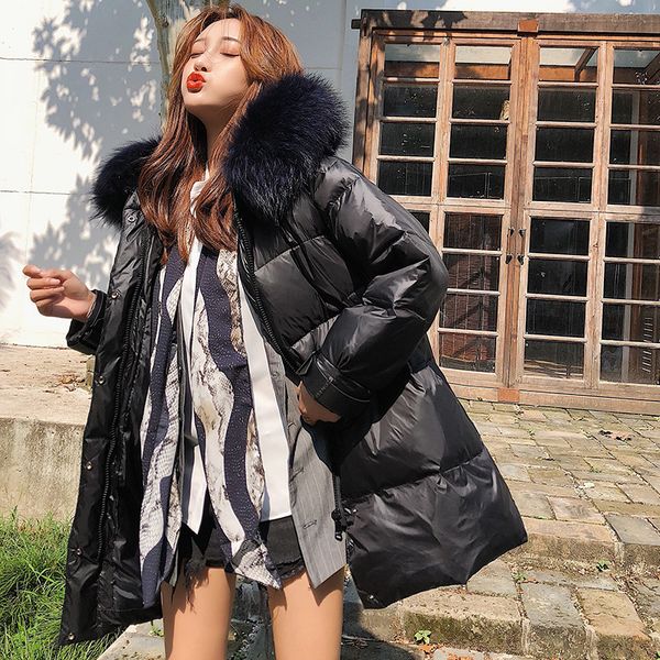 p shoot 2019 winter new style korean-style genuine fur collar white duck down jacket women's loose-fit slimming thick hooded, Black;white
p shoot 2019 winter new style korean-style genuine fur collar white duck down jacket women's loose-fit slimming thick hooded, Black;white
