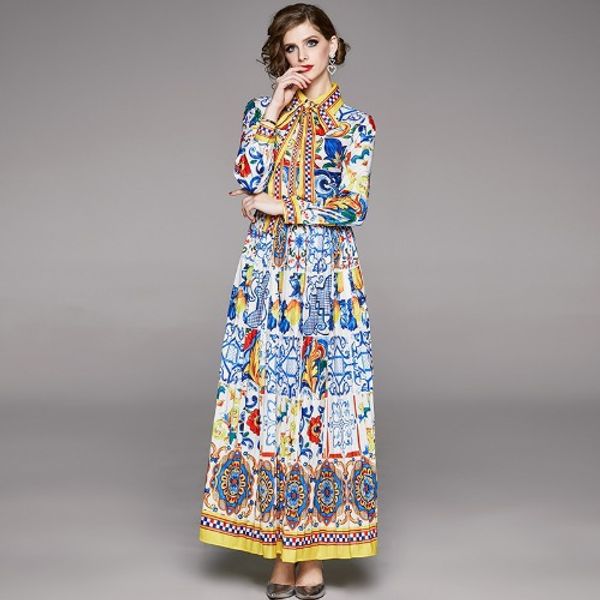 spring court style maxi dress women long sleeve boho colorful flower bow print holiday long pleated shirt dress, White
spring court style maxi dress women long sleeve boho colorful flower bow print holiday long pleated shirt dress, White
