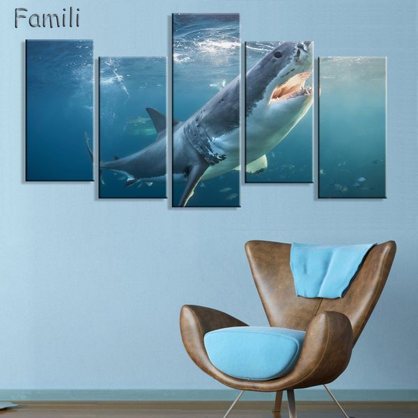 

5pcs Canvas Painting HD Ocean Shark Picture Modern Home Wall Art Decoration Print Painting For House Decorate Unframed