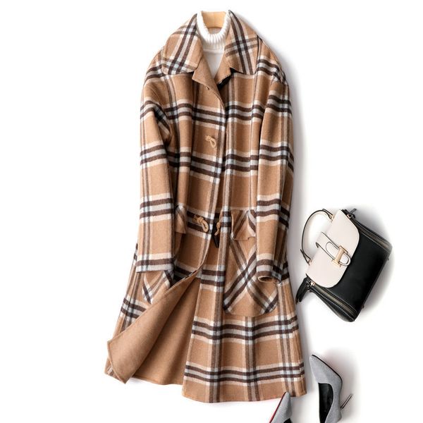 women's wool & blends grid double-sided han edition long cashmere coat female 2021 winter high-end baby cloth horn, Black
women's wool & blends grid double-sided han edition long cashmere coat female 2021 winter high-end baby cloth horn, Black