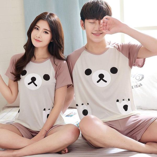 missky men women summer pajama sets fashion casual home wear set female male lovers sleepwear, Black;brown