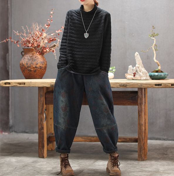 vintage women jeans 2019 autumn winter new print floral fleece warm pants elastic waist female fashion trousers yoyikamomo, Blue
vintage women jeans 2019 autumn winter new print floral fleece warm pants elastic waist female fashion trousers yoyikamomo, Blue