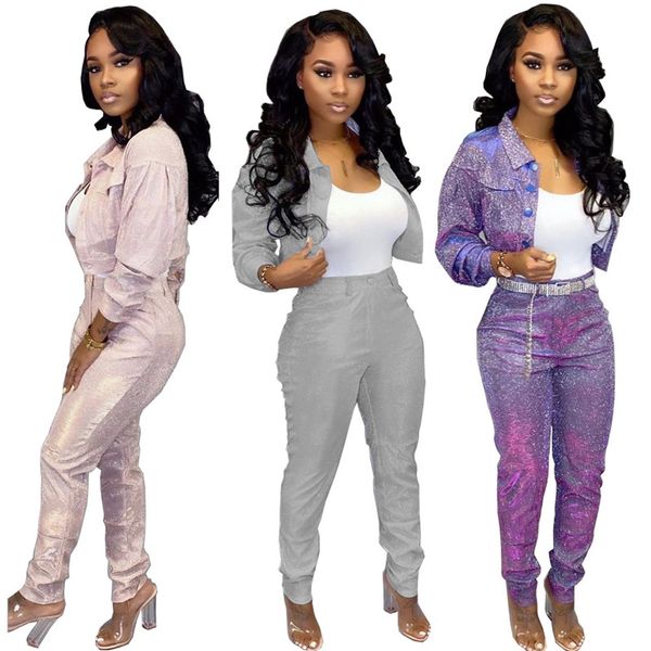 sequins frosted autumn womens tracksuits lapel neck casual novelty cardigan womens designer 2pcs slim solid color female 2 piece outfits, Gray
sequins frosted autumn womens tracksuits lapel neck casual novelty cardigan womens designer 2pcs slim solid color female 2 piece outfits, Gray