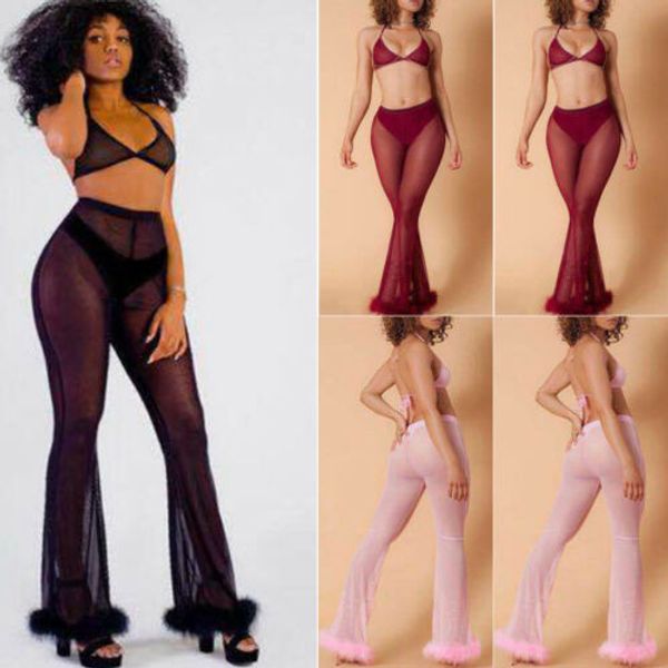 fashion women long mesh sheer pants see-through casual leggings flared leg sheer leggings, Black
fashion women long mesh sheer pants see-through casual leggings flared leg sheer leggings, Black