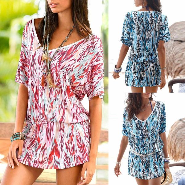 women dresses summer 2019 fashion womens casual loose short sleeve printed v-neck beach style mini dress vestidos ing, Black;gray
women dresses summer 2019 fashion womens casual loose short sleeve printed v-neck beach style mini dress vestidos ing, Black;gray