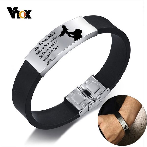 vnox mens bracelets waterproof silicone band for dad thankful gift with personalized stainless steel tag male casual pulseira, Black
vnox mens bracelets waterproof silicone band for dad thankful gift with personalized stainless steel tag male casual pulseira, Black