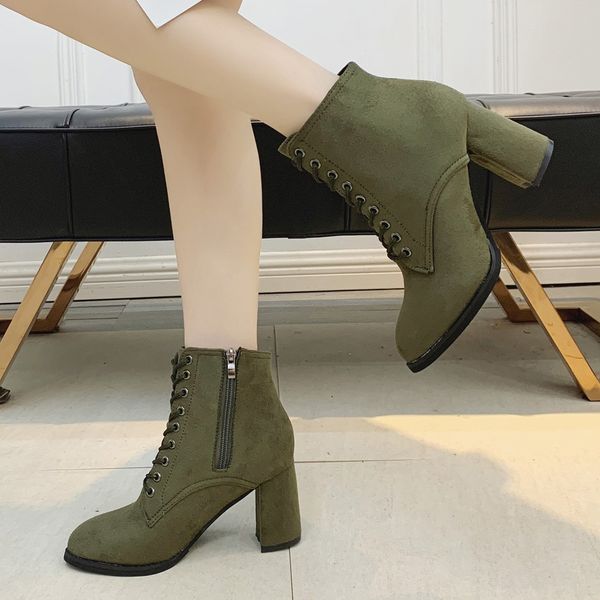 women boots fashion women suede square heels ankle boots lace-up solid colors short boot round toe shoes botas mujer ladies shoe, Black
women boots fashion women suede square heels ankle boots lace-up solid colors short boot round toe shoes botas mujer ladies shoe, Black