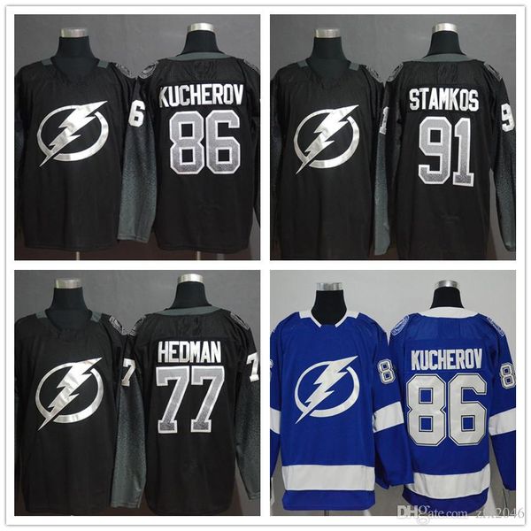 Men's Tampa Bay Lightning #86 Nikita Kucherov #91 Steven Stamkos #77 Victor Hedman Black Blue White Player Hockey Jerseys Stitched Logo 
Men's Tampa Bay Lightning #86 Nikita Kucherov #91 Steven Stamkos #77 Victor Hedman Black Blue White Player Hockey Jerseys Stitched Logo