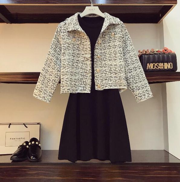 fashion small fragrant wind two piece suit women 2018 autumn new tweed cardigan jacket coat +black knit dress ladies dresses set, Gray
fashion small fragrant wind two piece suit women 2018 autumn new tweed cardigan jacket coat +black knit dress ladies dresses set, Gray