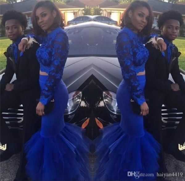 royal blue two piece mermaid prom dresses jewel neck long sleeves lace sweep train black girl tiered african party evening gowns
royal blue two piece mermaid prom dresses jewel neck long sleeves lace sweep train black girl tiered african party evening gowns