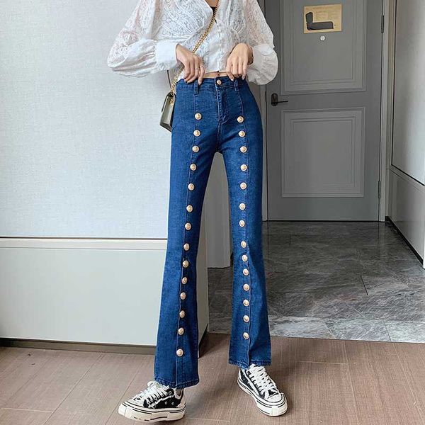tall waist wide-legged flared jeans han edition double row female new winter gold buckle cultivate one's morality show thin flar, Blue
tall waist wide-legged flared jeans han edition double row female new winter gold buckle cultivate one's morality show thin flar, Blue