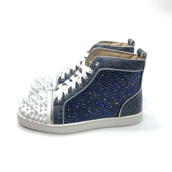 denim rhinestone spike red bottom leather fashion designer shoes high cut spike sedue calf sneaker luxury party wedding shoes casual shoes, Black
denim rhinestone spike red bottom leather fashion designer shoes high cut spike sedue calf sneaker luxury party wedding shoes casual shoes, Black