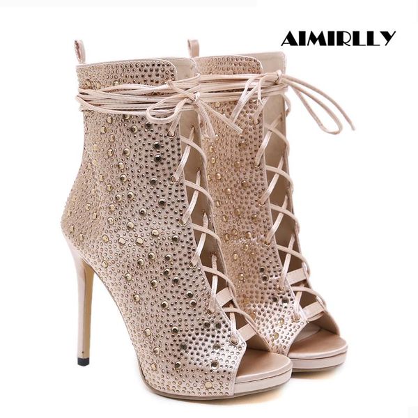 spring crystal sandals peep toe lace up ankle boots women high heels shoes female party clubwear heels, Black
spring crystal sandals peep toe lace up ankle boots women high heels shoes female party clubwear heels, Black