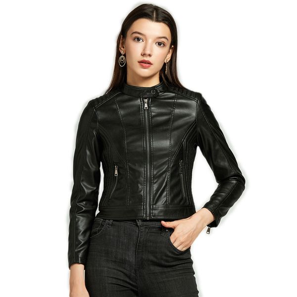 women's autumn winter clothing faux leathe outerwear coats fashion streetwear motorcycle vintage leather bombe garments zipper jacket w, Black
women's autumn winter clothing faux leathe outerwear coats fashion streetwear motorcycle vintage leather bombe garments zipper jacket w, Black